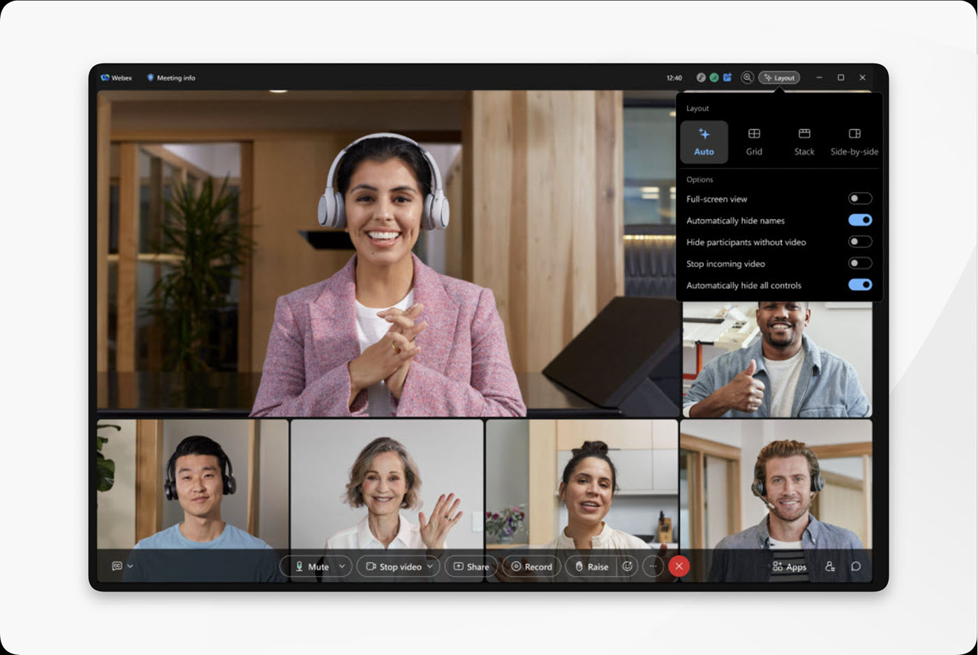 Auto layout in a Webex meeting