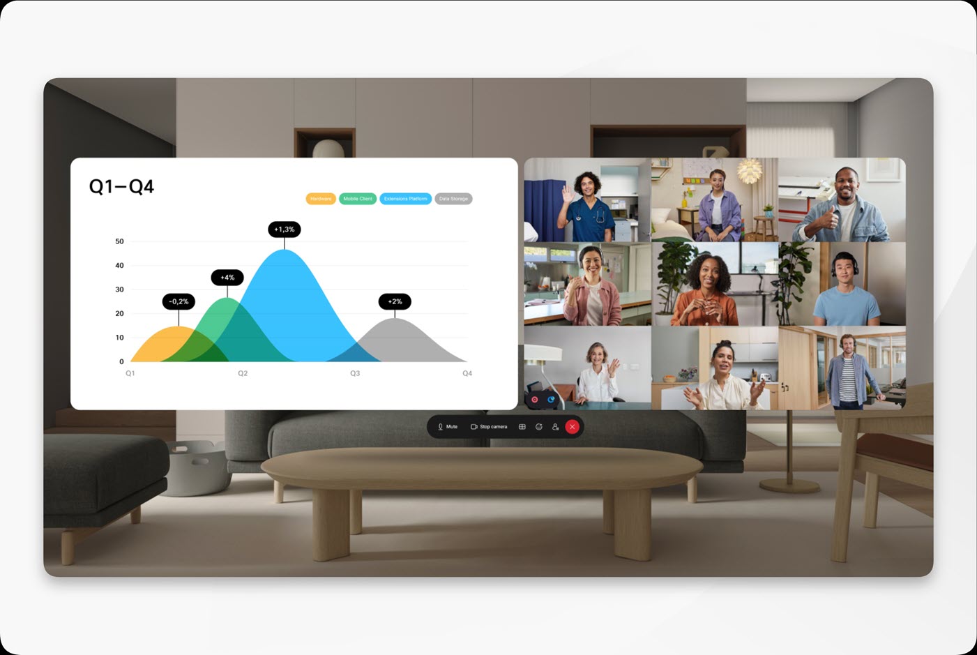 Webex meeting window on Samsung Galaxy XR headset