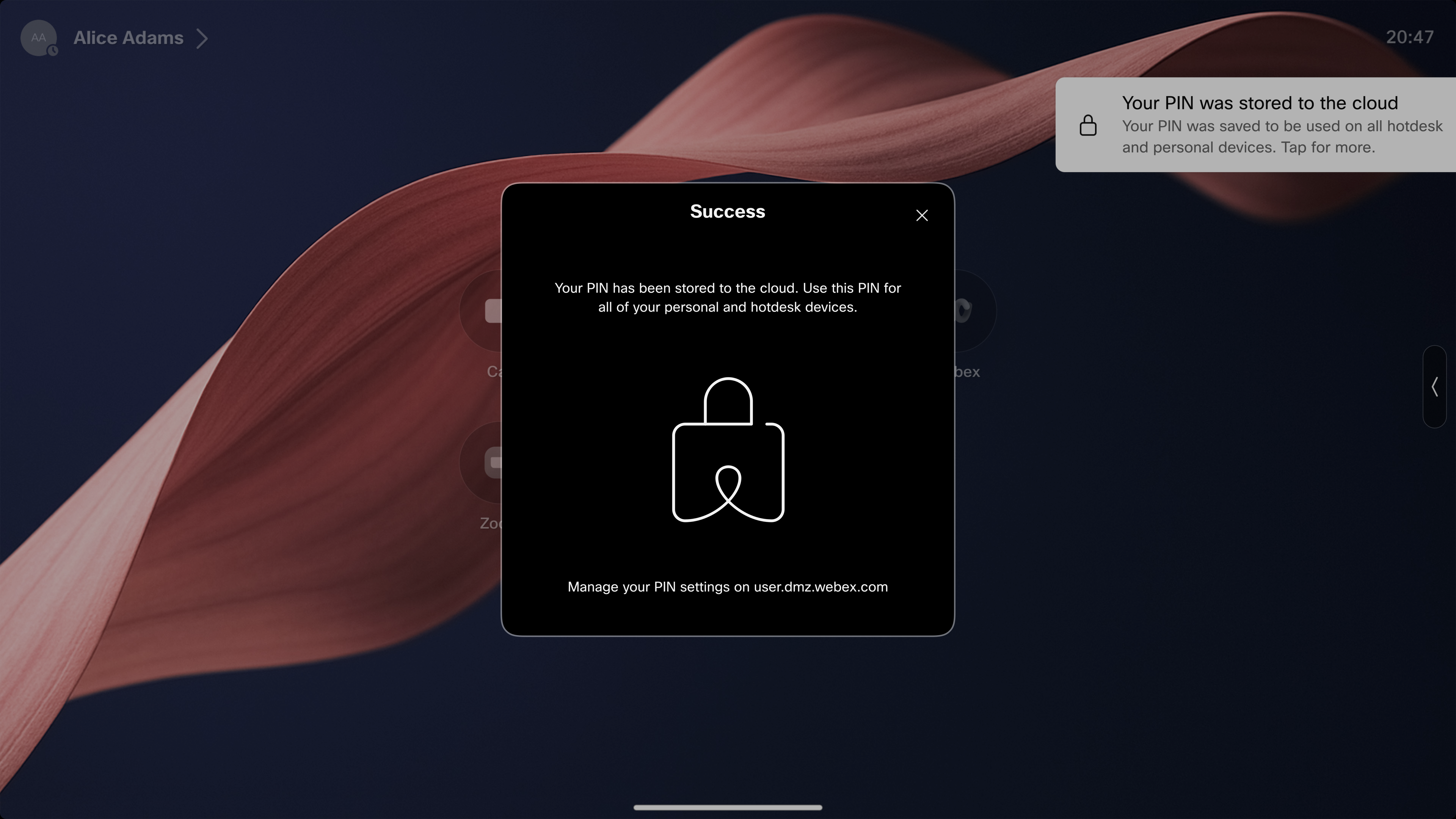 User successfully stores device PIN to cloud