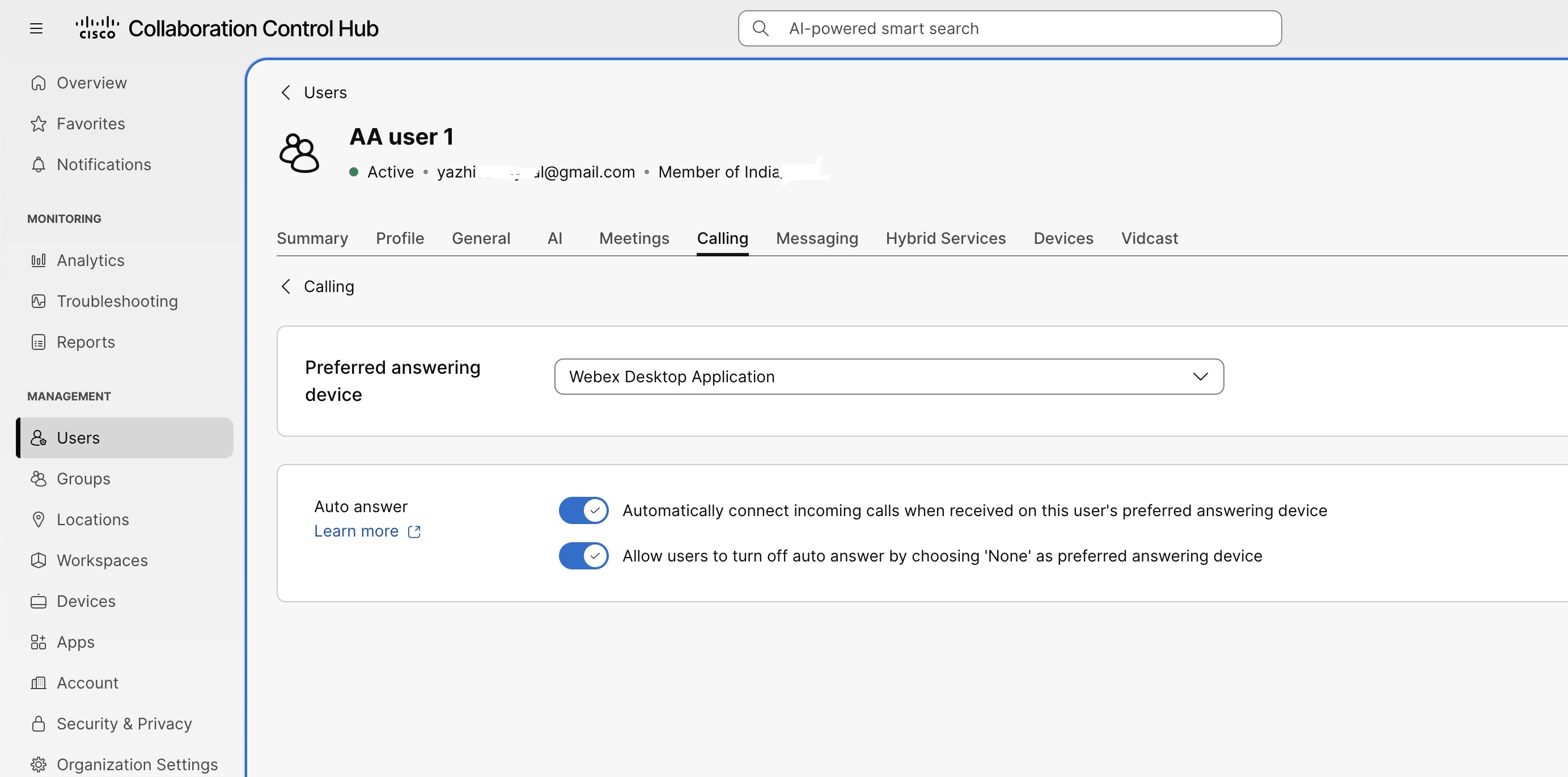 Select the preferred device for Auto-Answer for a user
