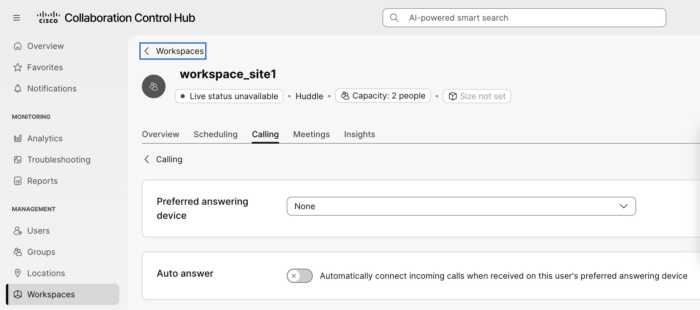 Default settings for Auto-Answer in a workspace