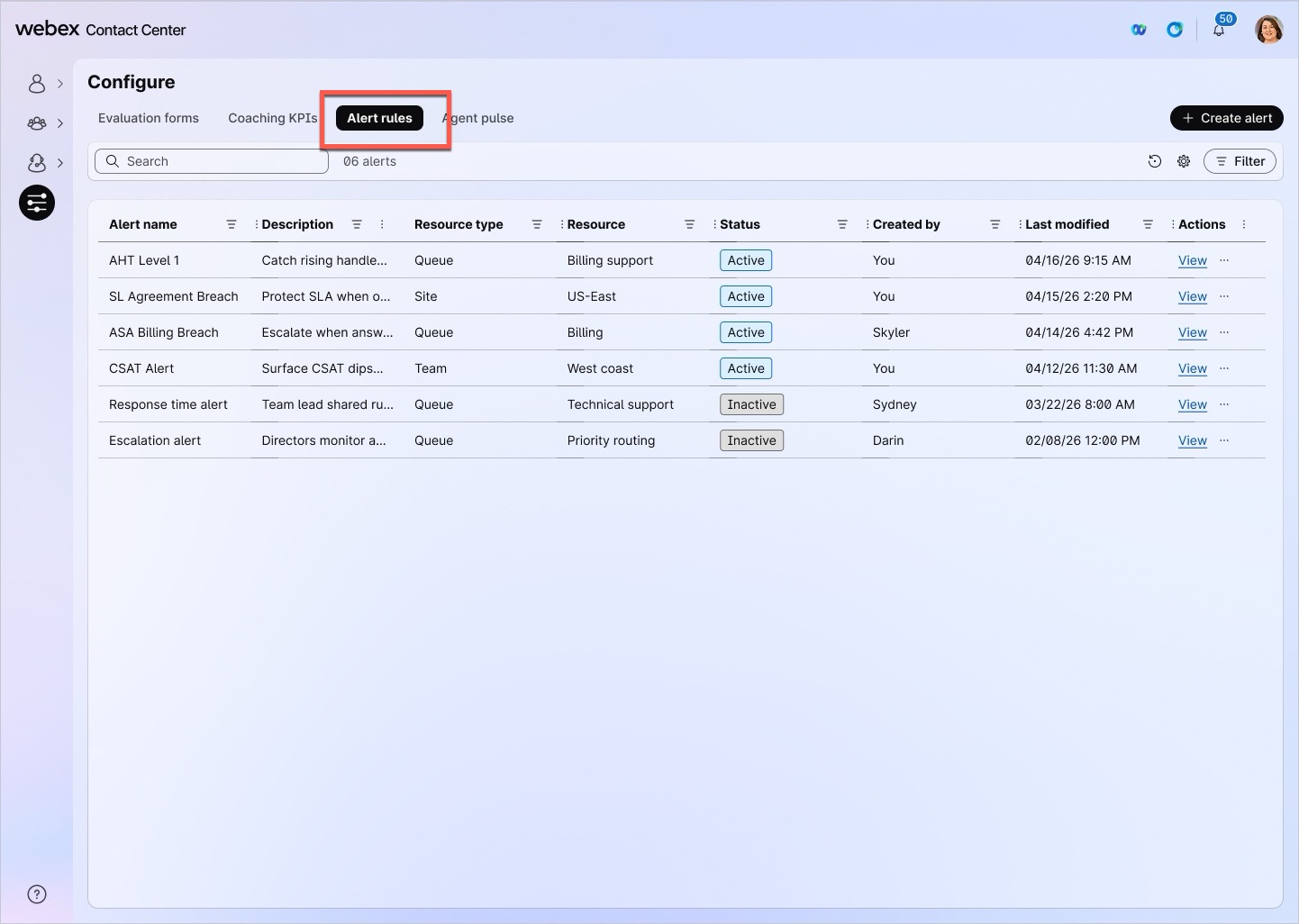 Alert rules location on desktop