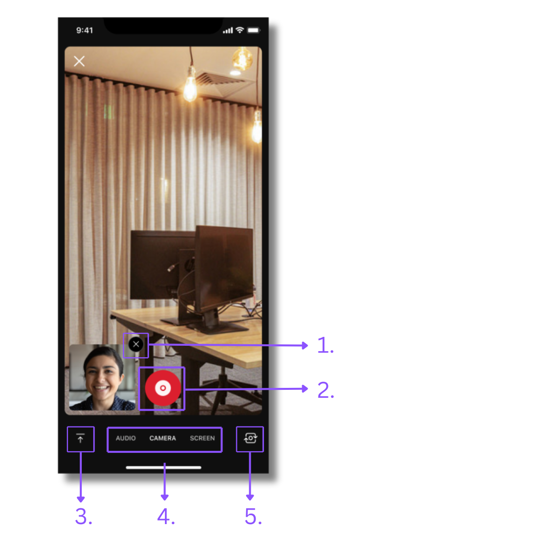 screenshot of vidcast ios app recording UI