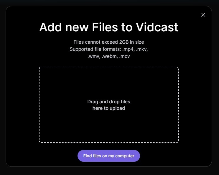 Screenshot of video upload dialogue
