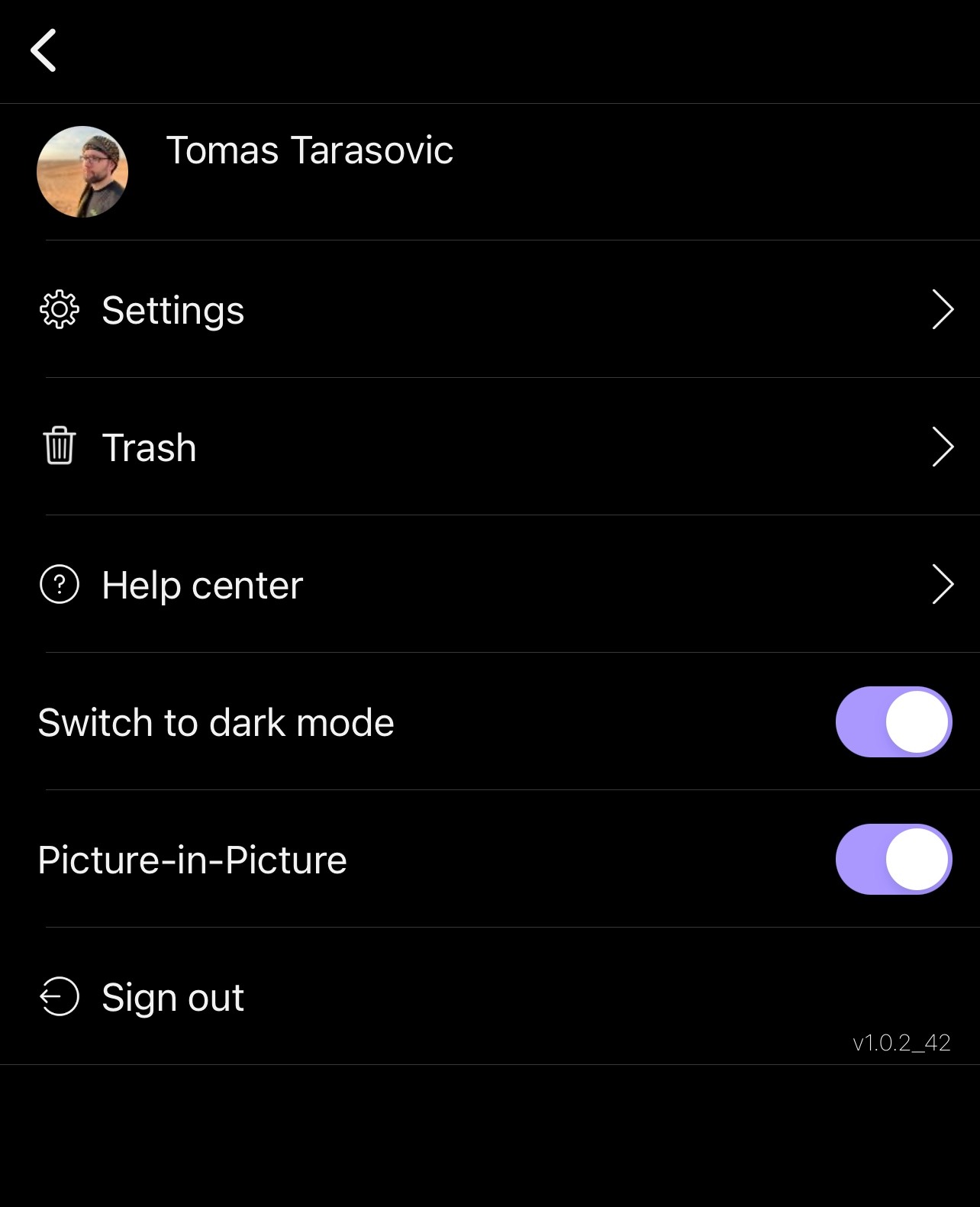 screenshot of avatar bubble menu