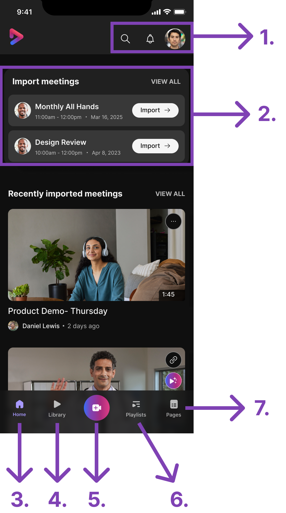 screenshot of vidcast ios app UI with highlights