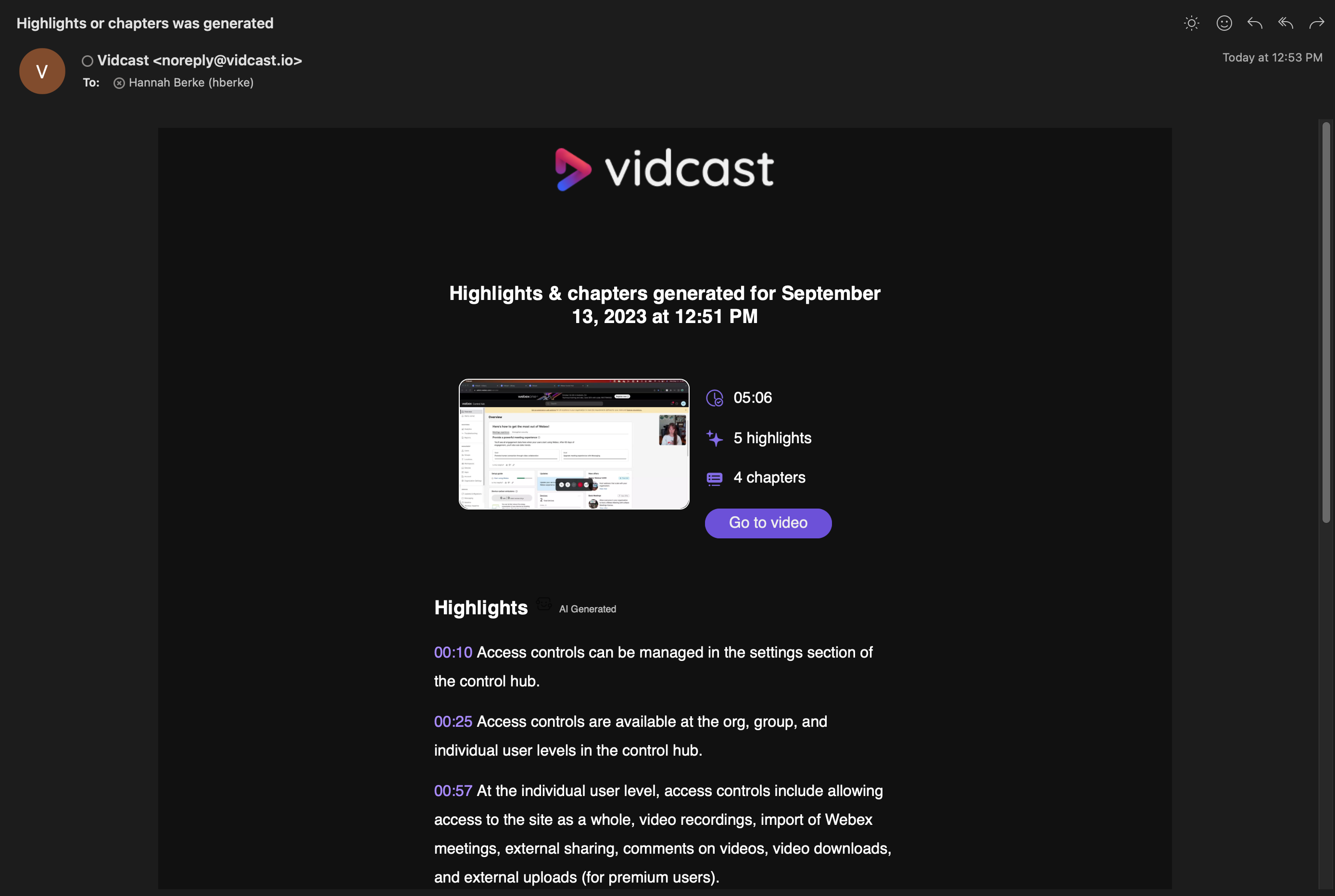 Email notification screenshot