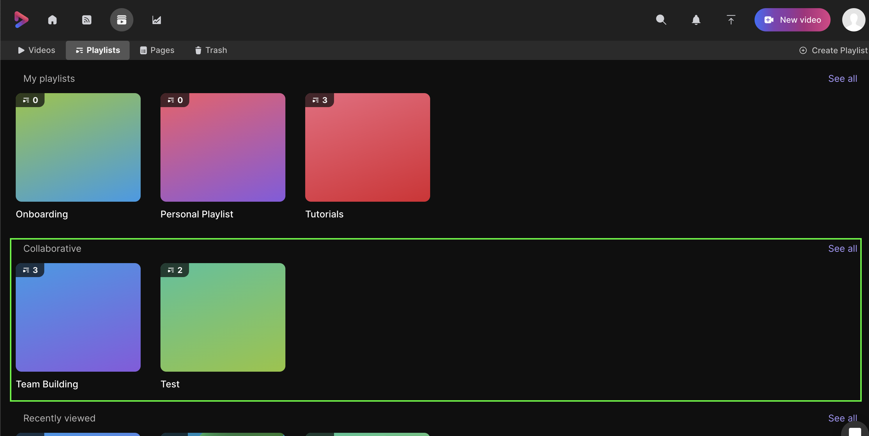 Screenshot of playlists tab with collaborative section highlighted