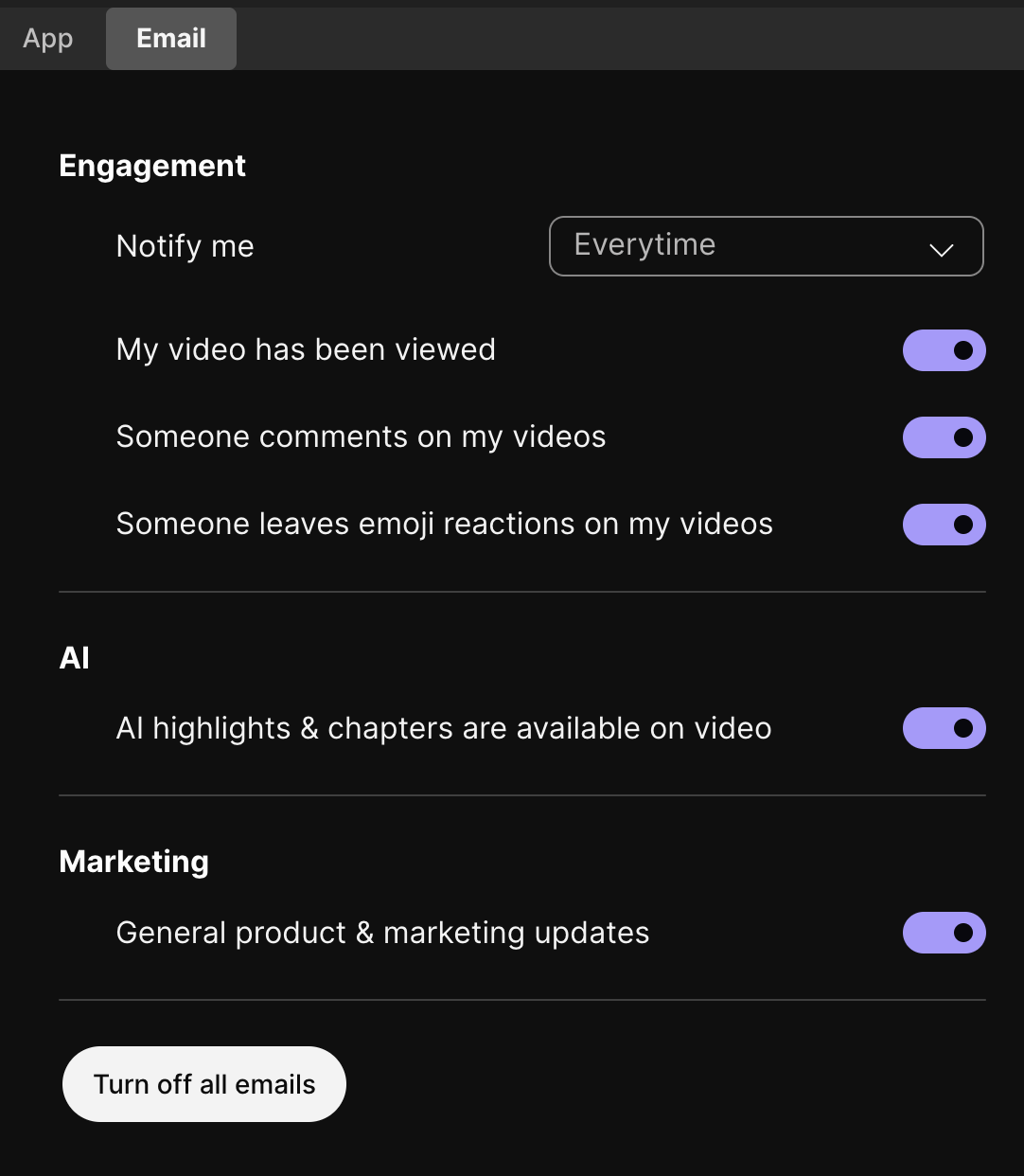 email settings screenshot