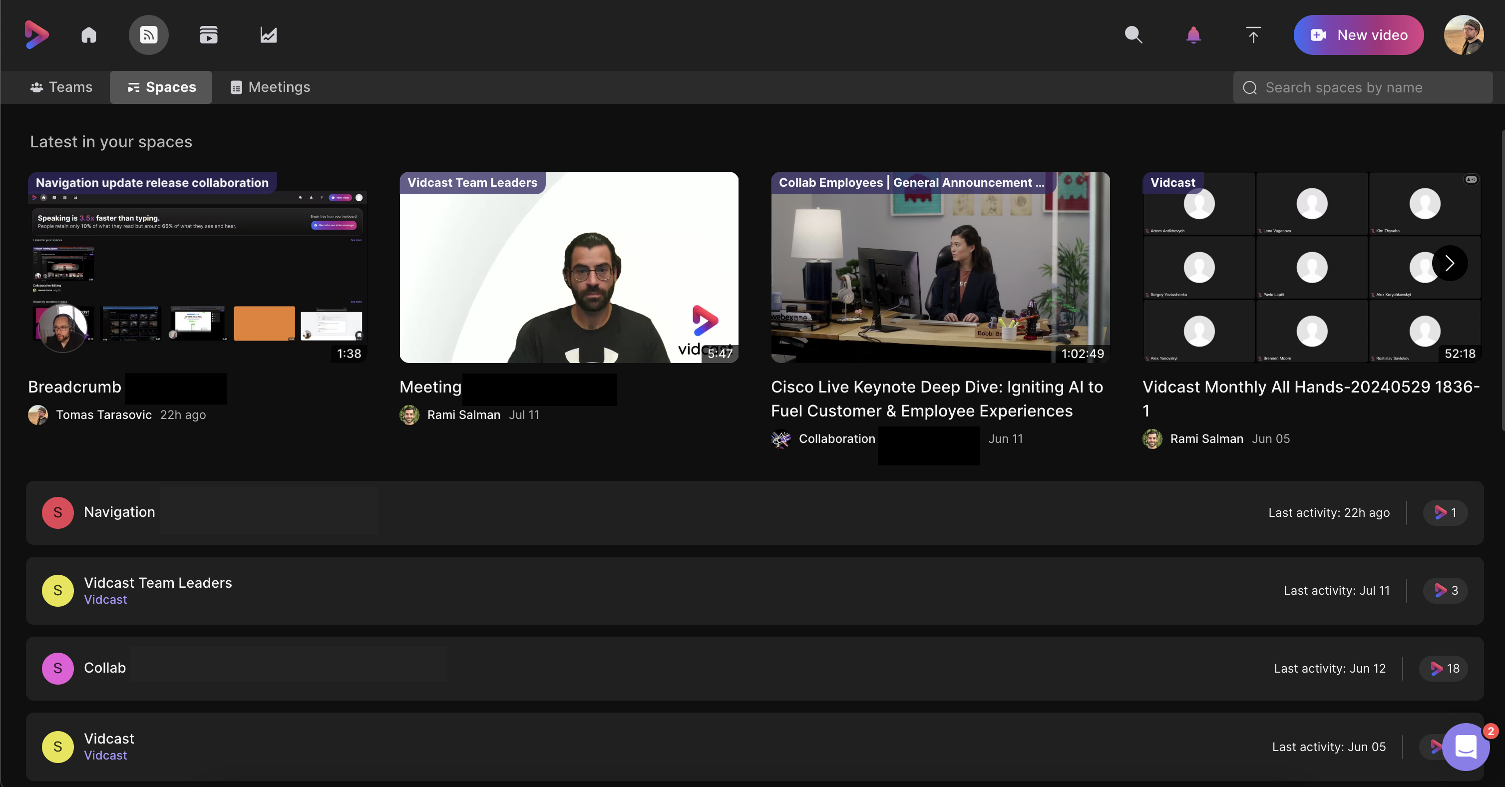 Spaces in feed screenshot