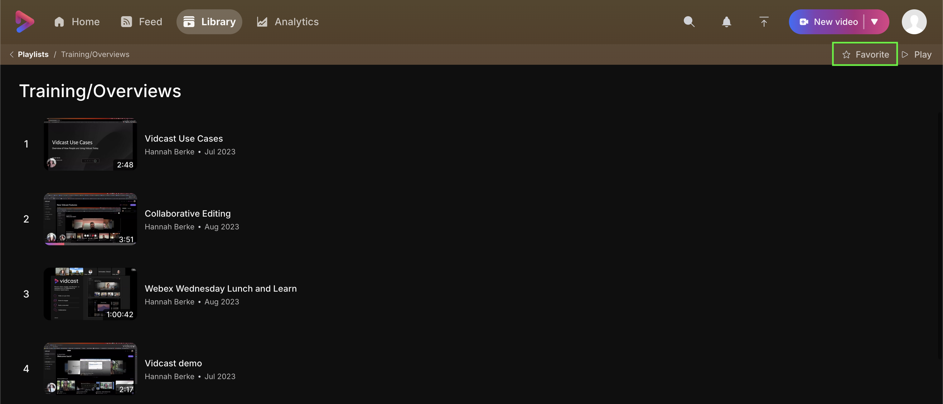 screenshot of playlist page with favorite button highlighted
