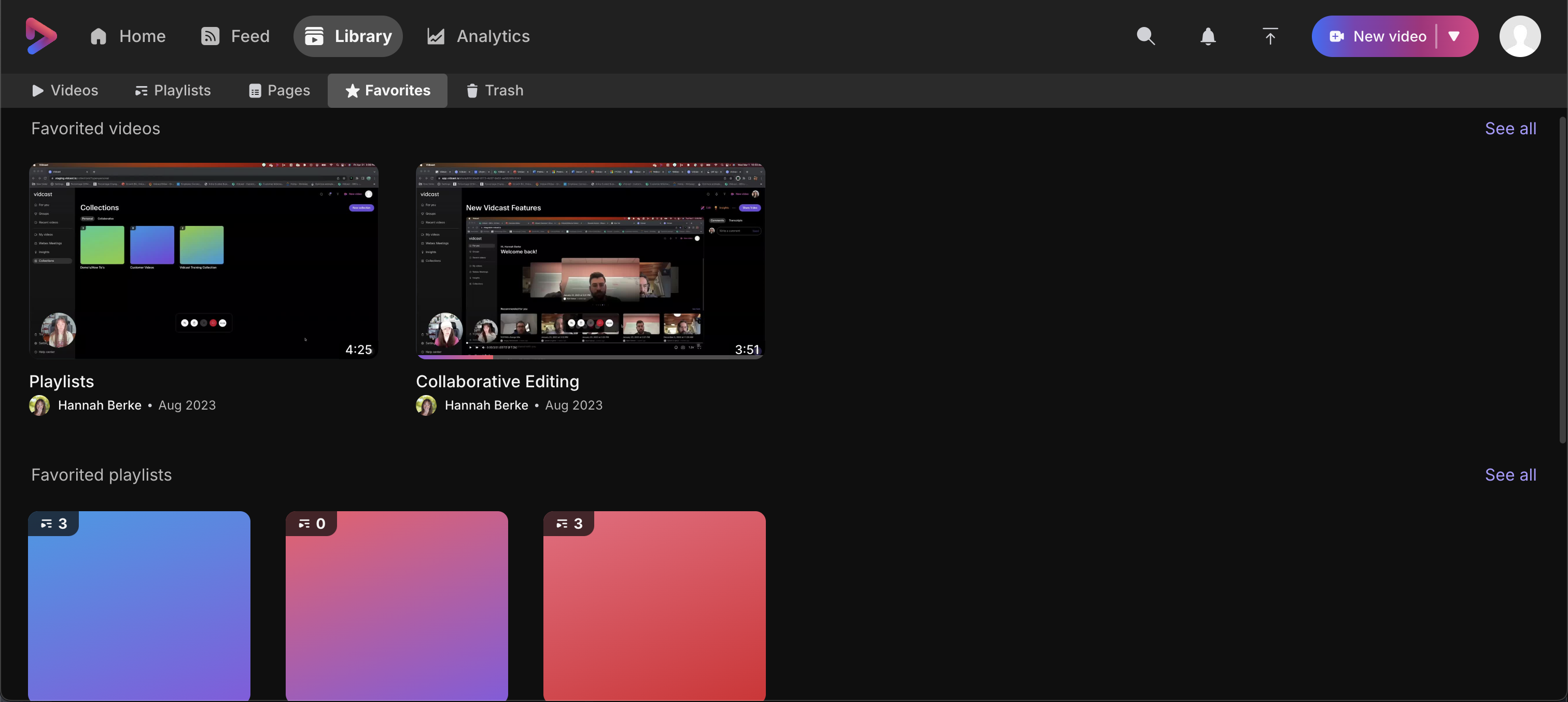 Screenshot of favorites tab in users library