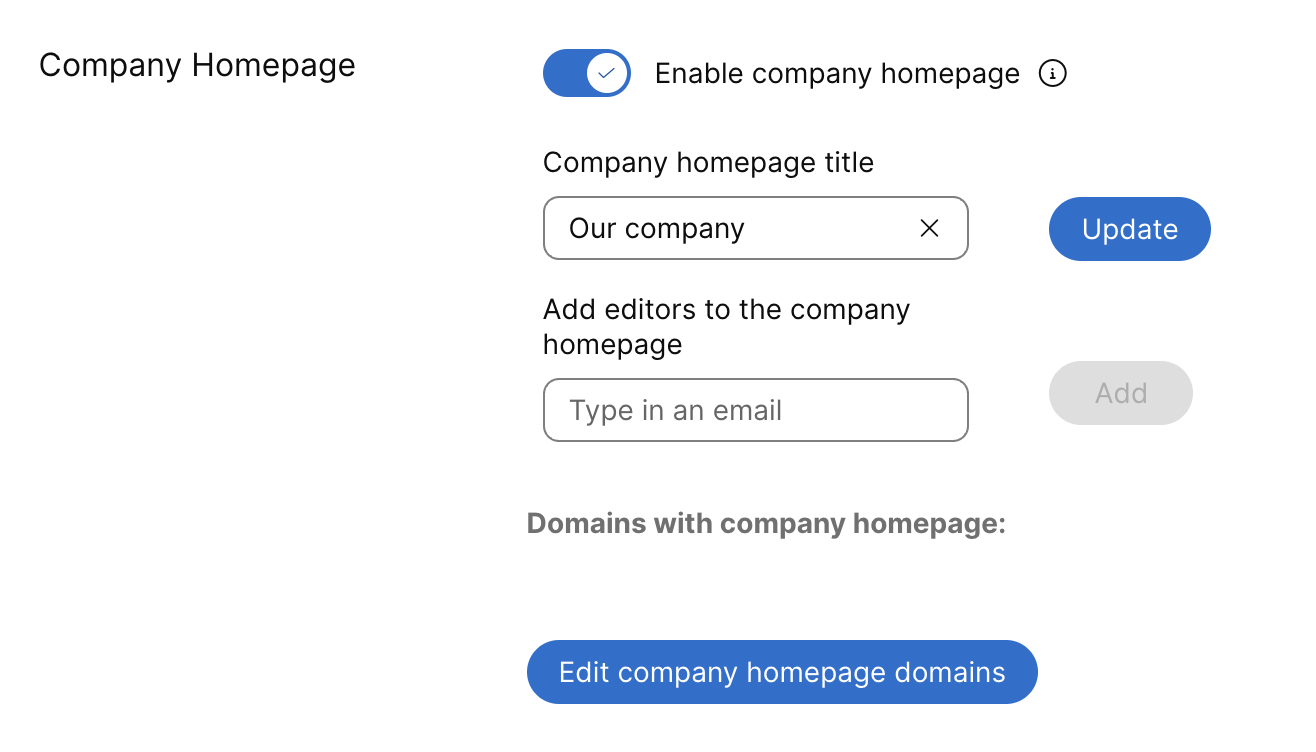 company homepage settings screenshot
