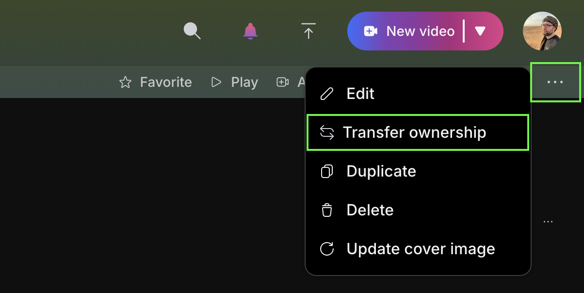 screenshot of transfer ownership option for playlists