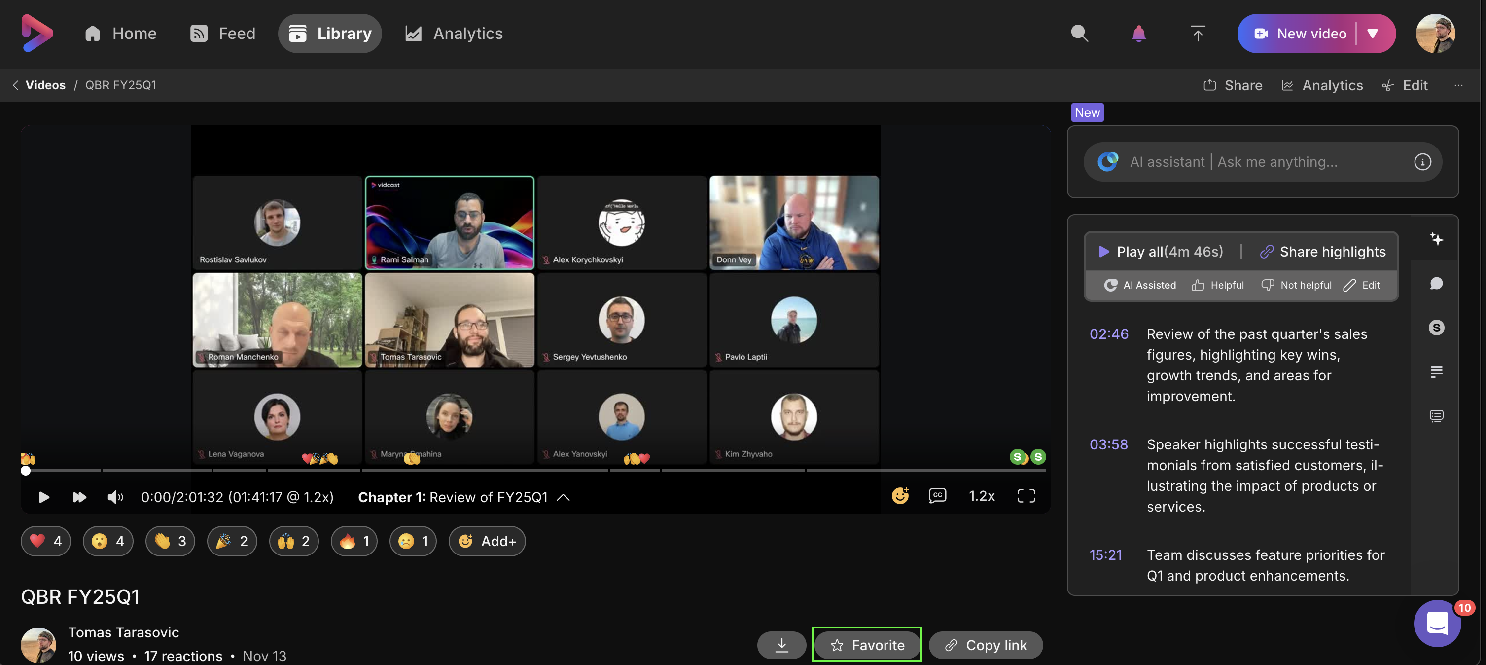 screenshot of playback page with favorite button highlighted