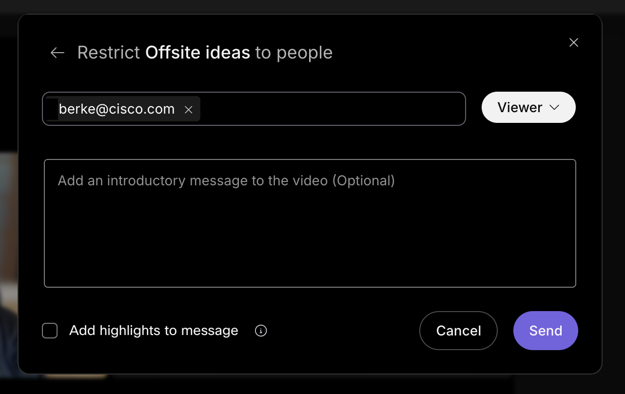 screenshot of invitation modal
