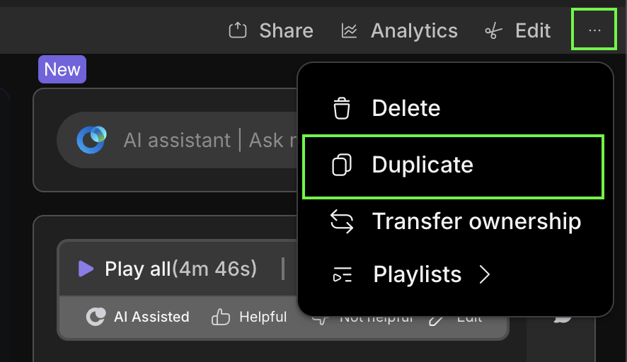screenshot of three dots menu on the playback page
