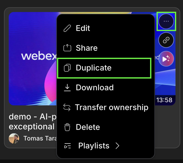 screenshot of thumbnail with duplicate option selected