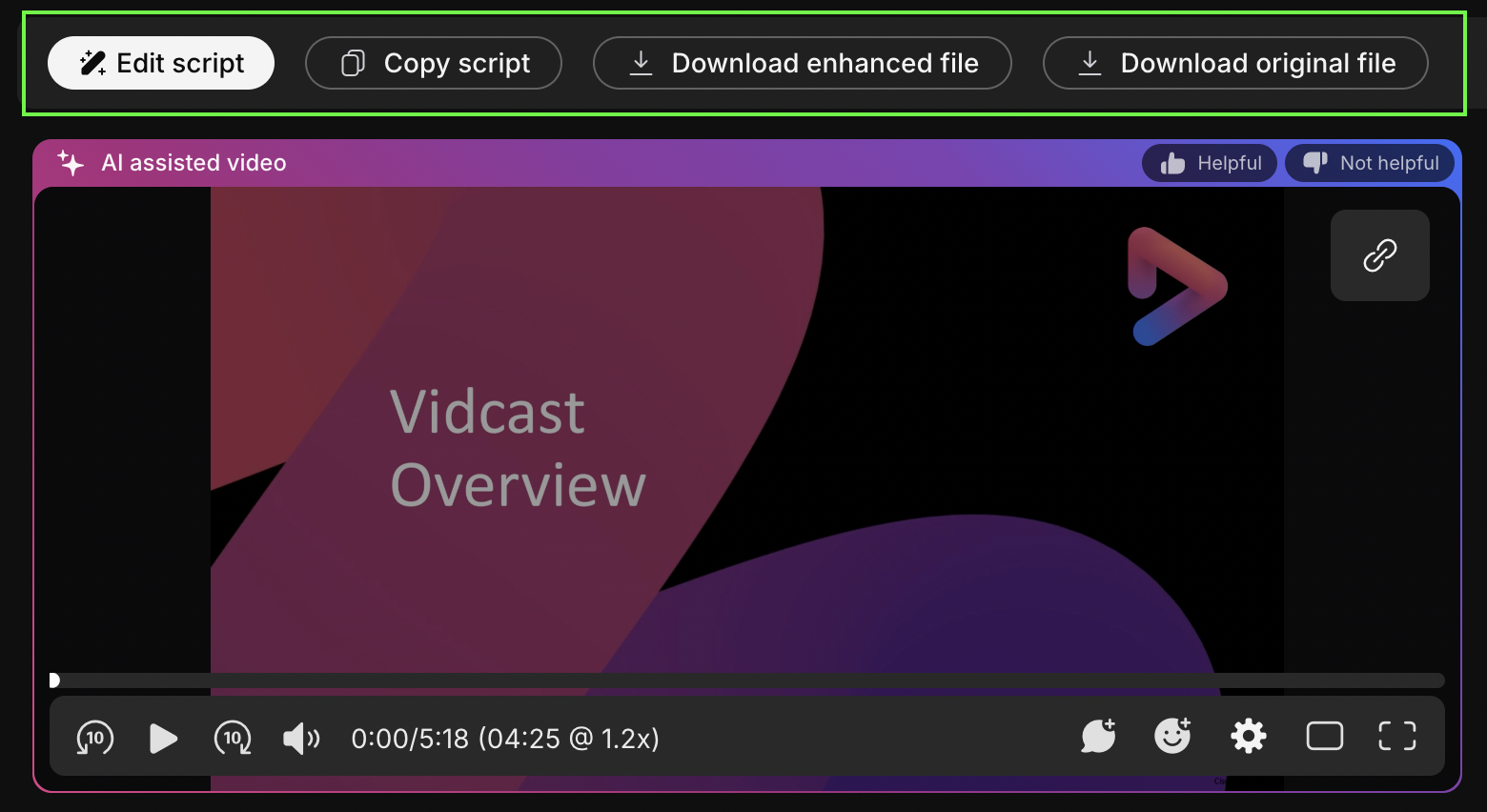 screenshot of the playback page with download file buttons highlighted