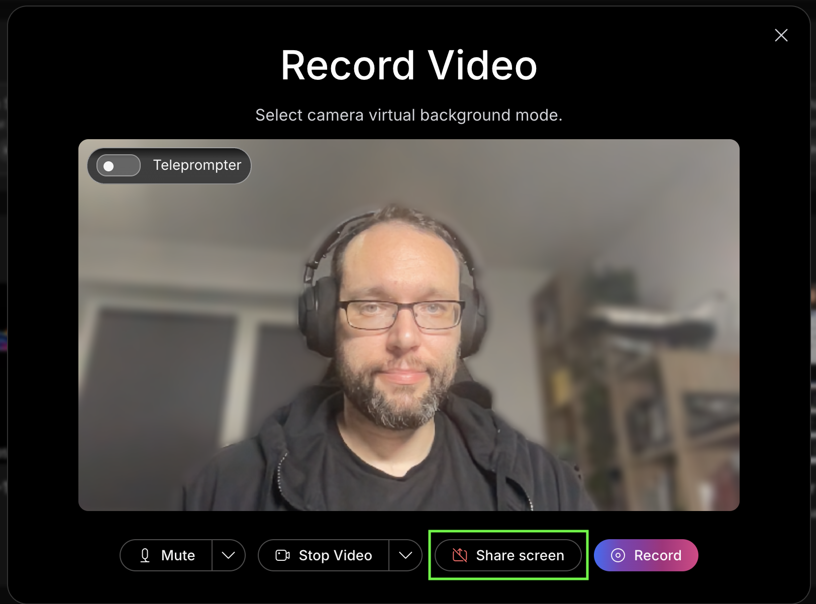 record video window with share screen highlighted