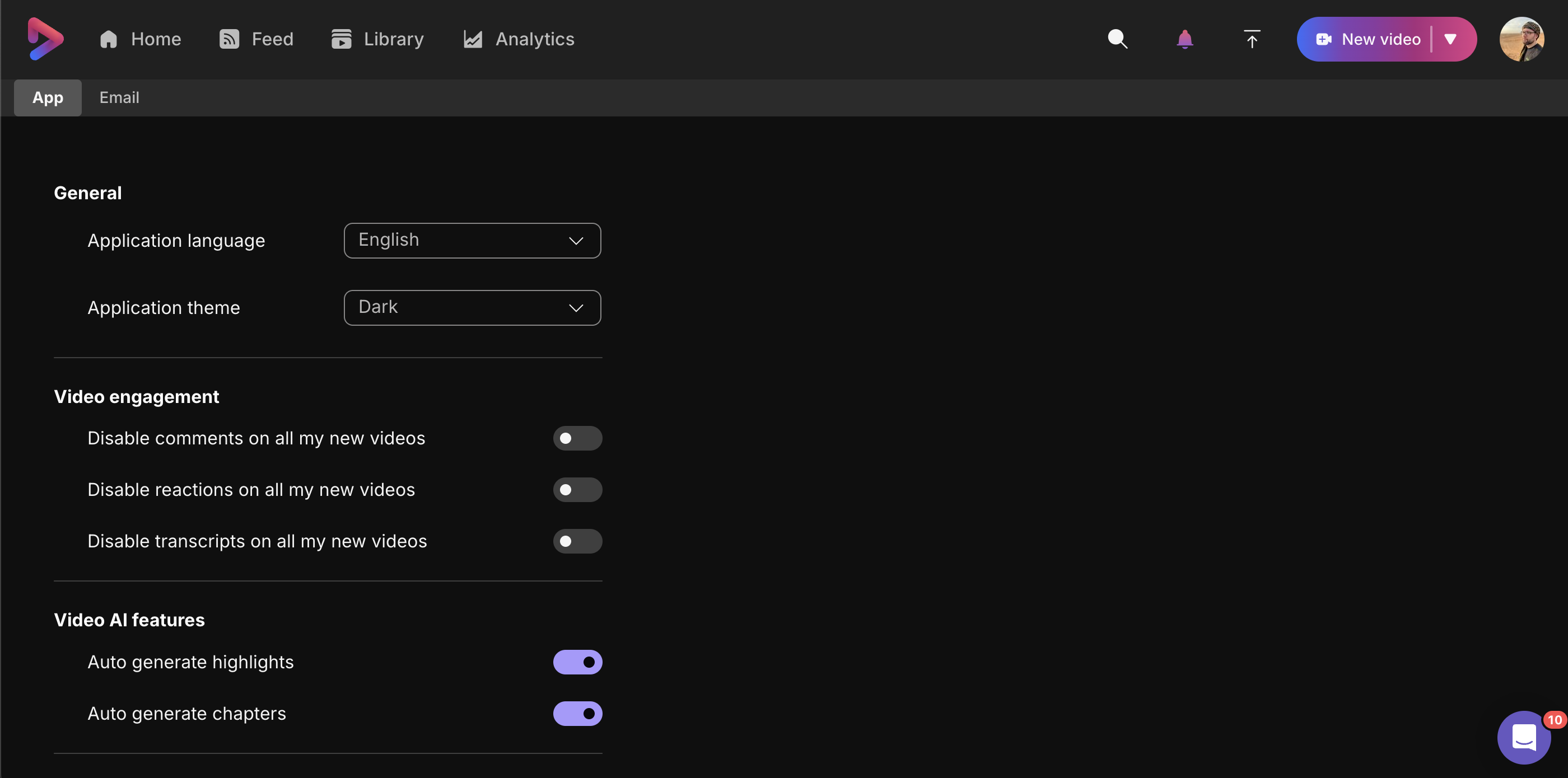 App settings screenshot