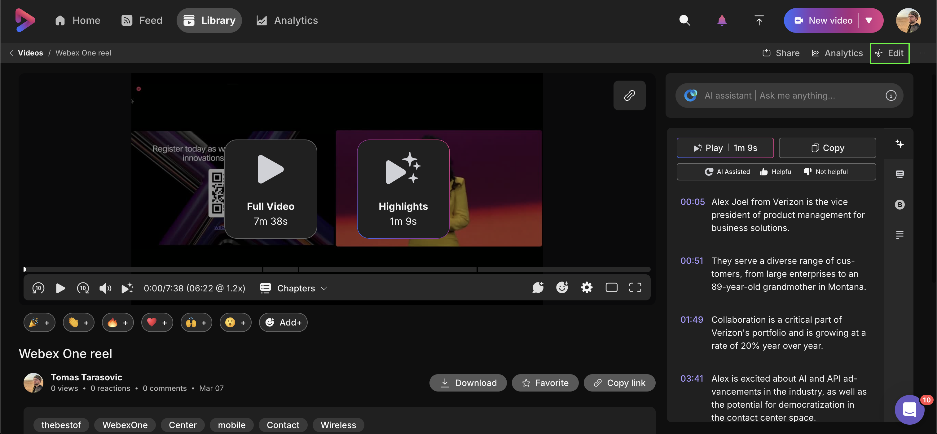 screenshot of the playback page with edit button highlighted