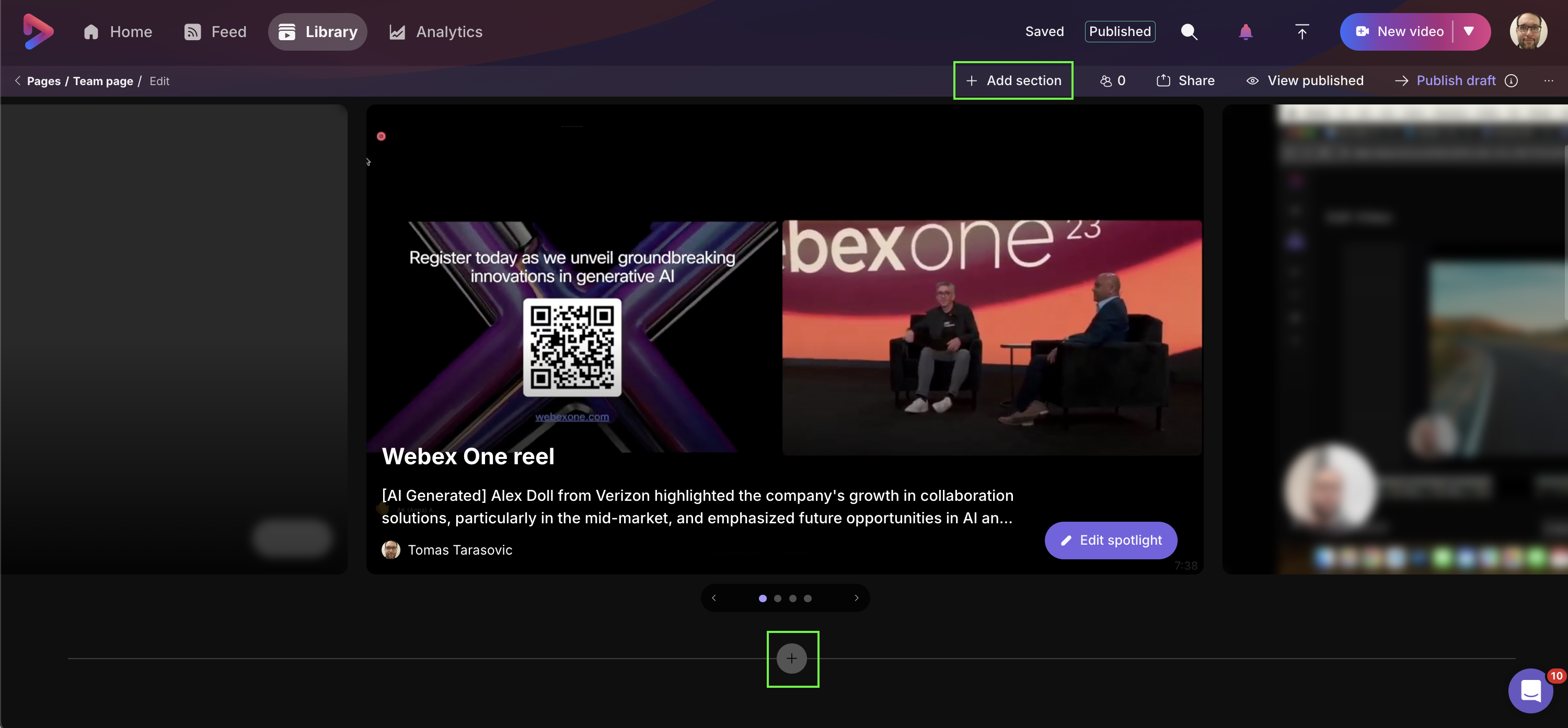 screenshot of add section and + divider buttons