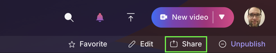 screenshot of the share button