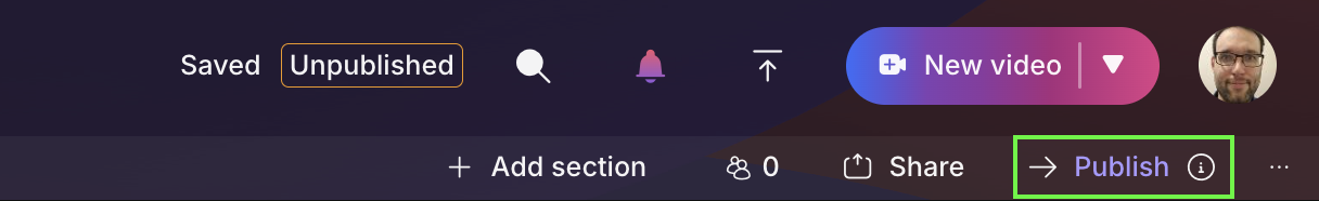 screenshot of the publish button
