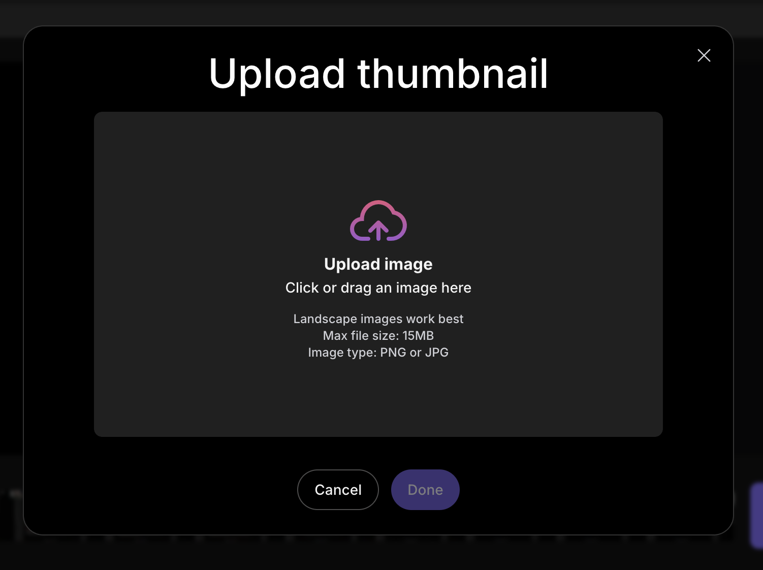 Upload thumbnail first screen