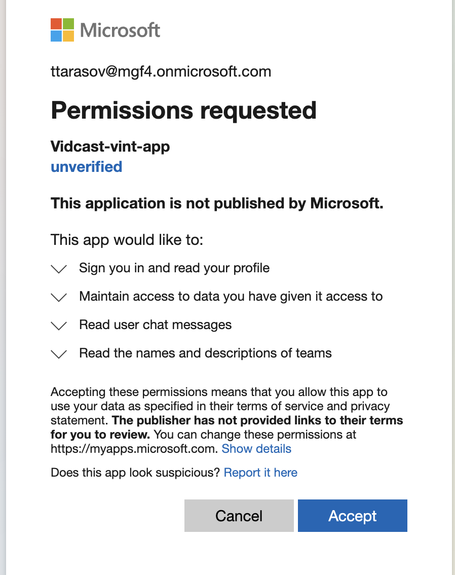 user permissions requested screenshot