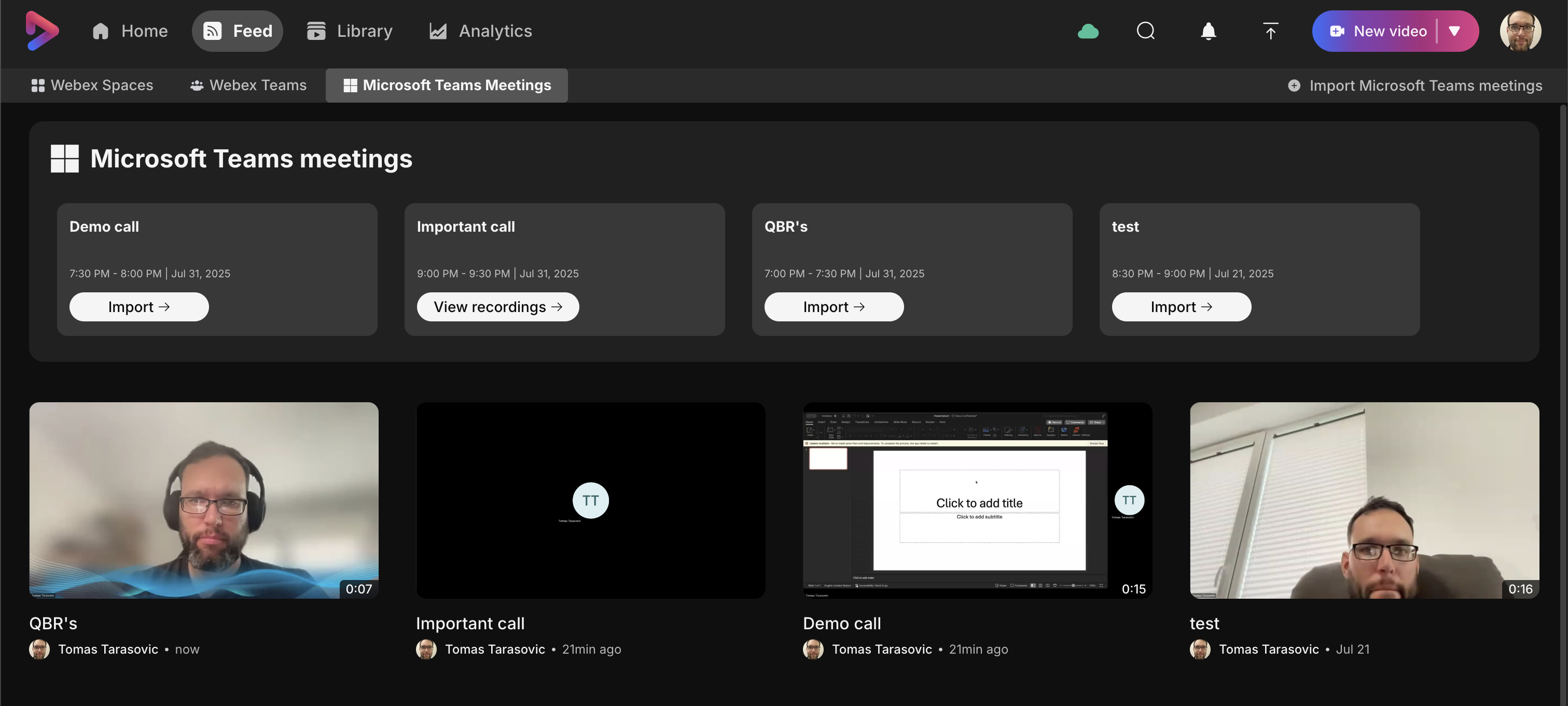 Screenshot of the MS Team integration