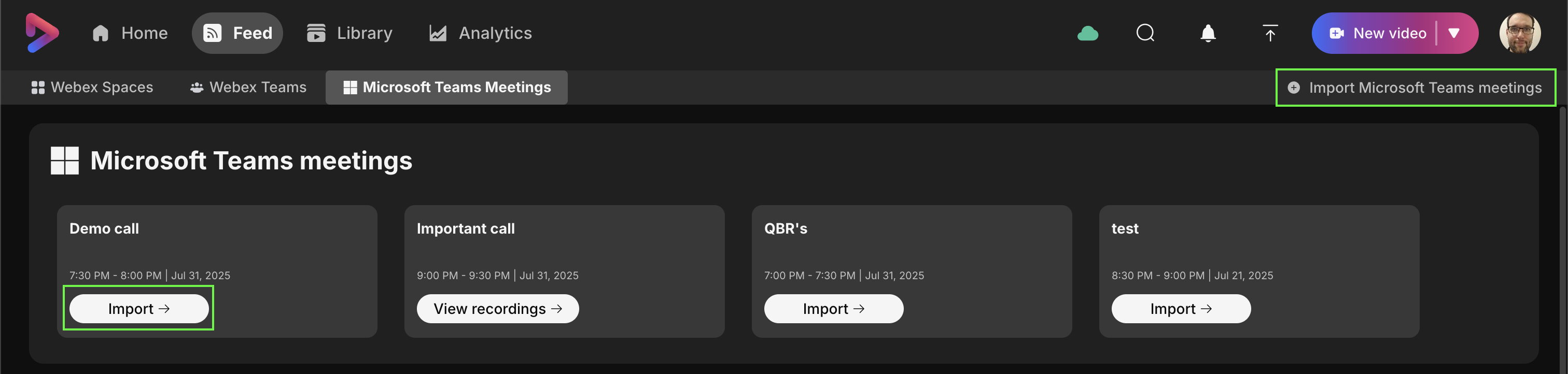 screenshot of the feed tab