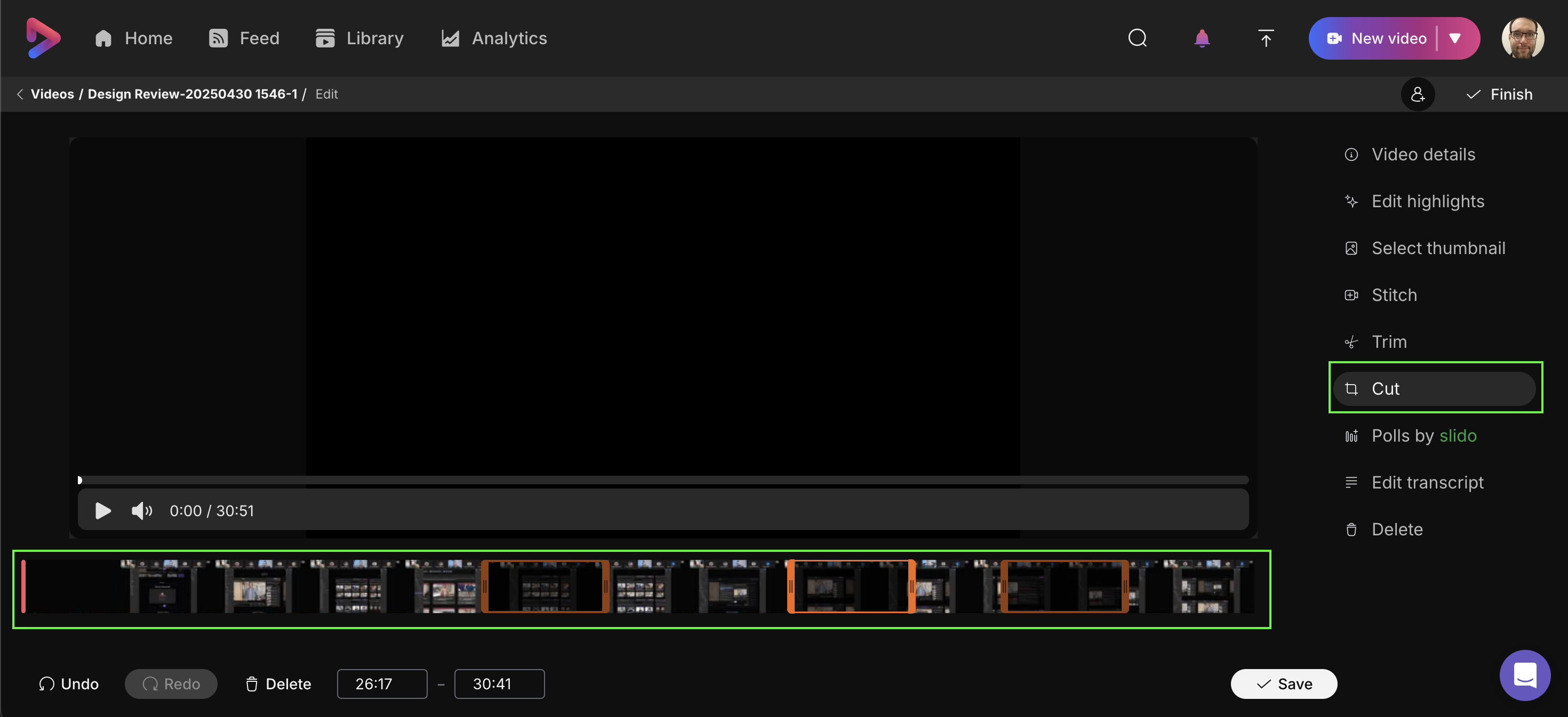 screenshot of the cut screen