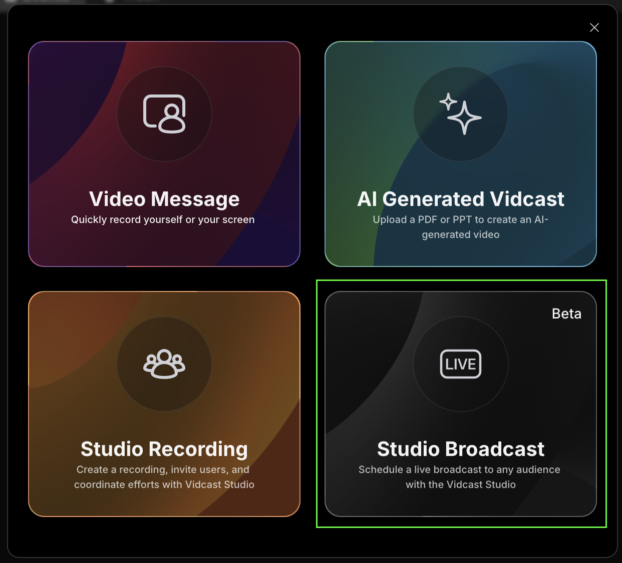 Studio broadcast tile screenshot