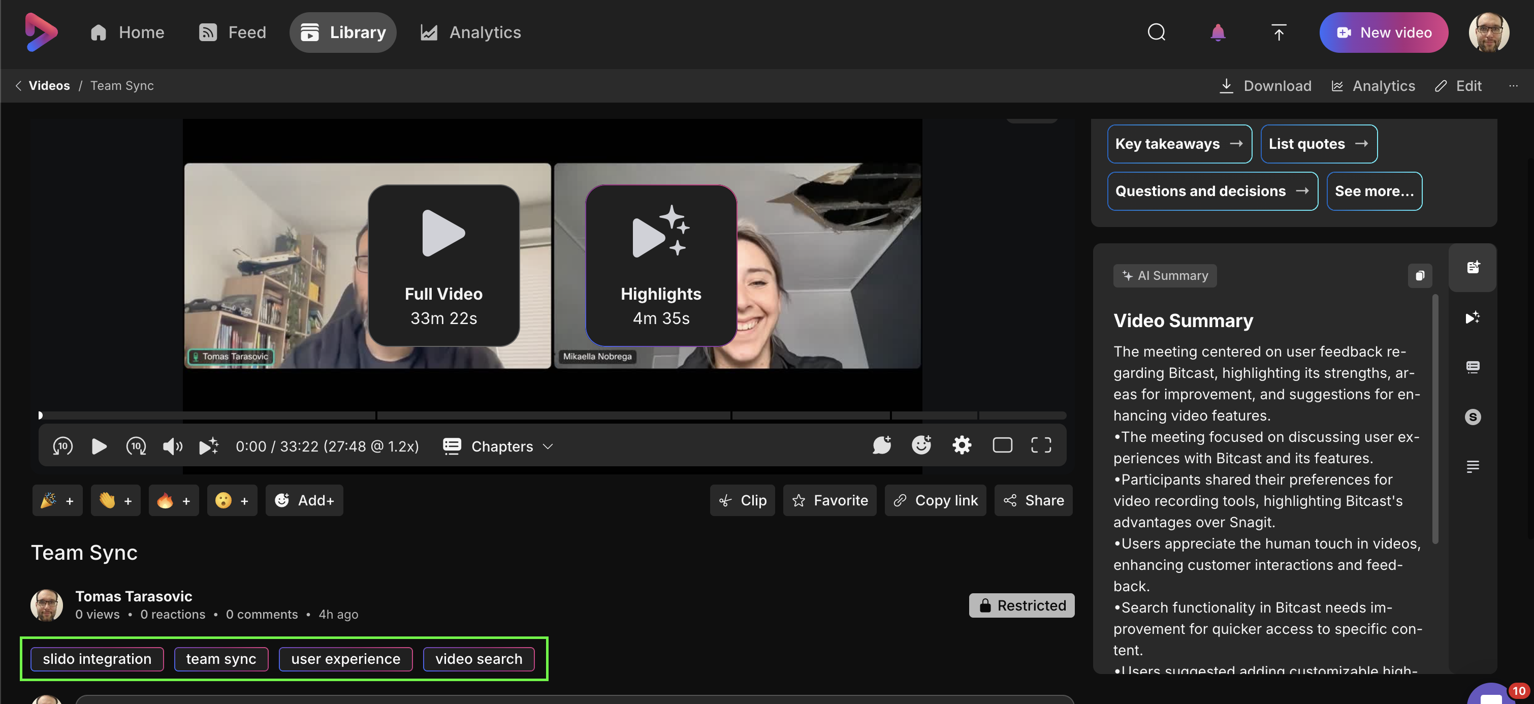 screenshot of the playback page with AI tags part highlighted
