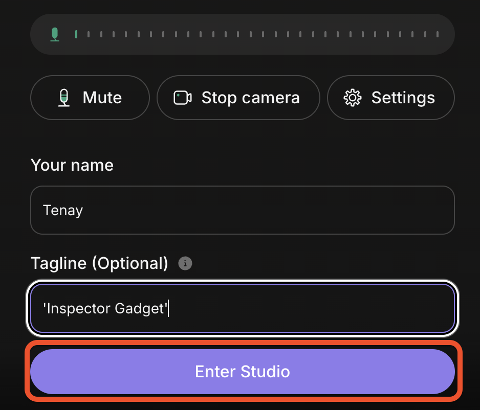The 'Enter Studio' button in the