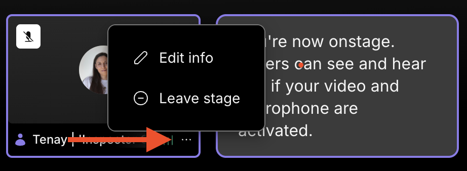 The three-dot icon menu on a speaker card expanded.