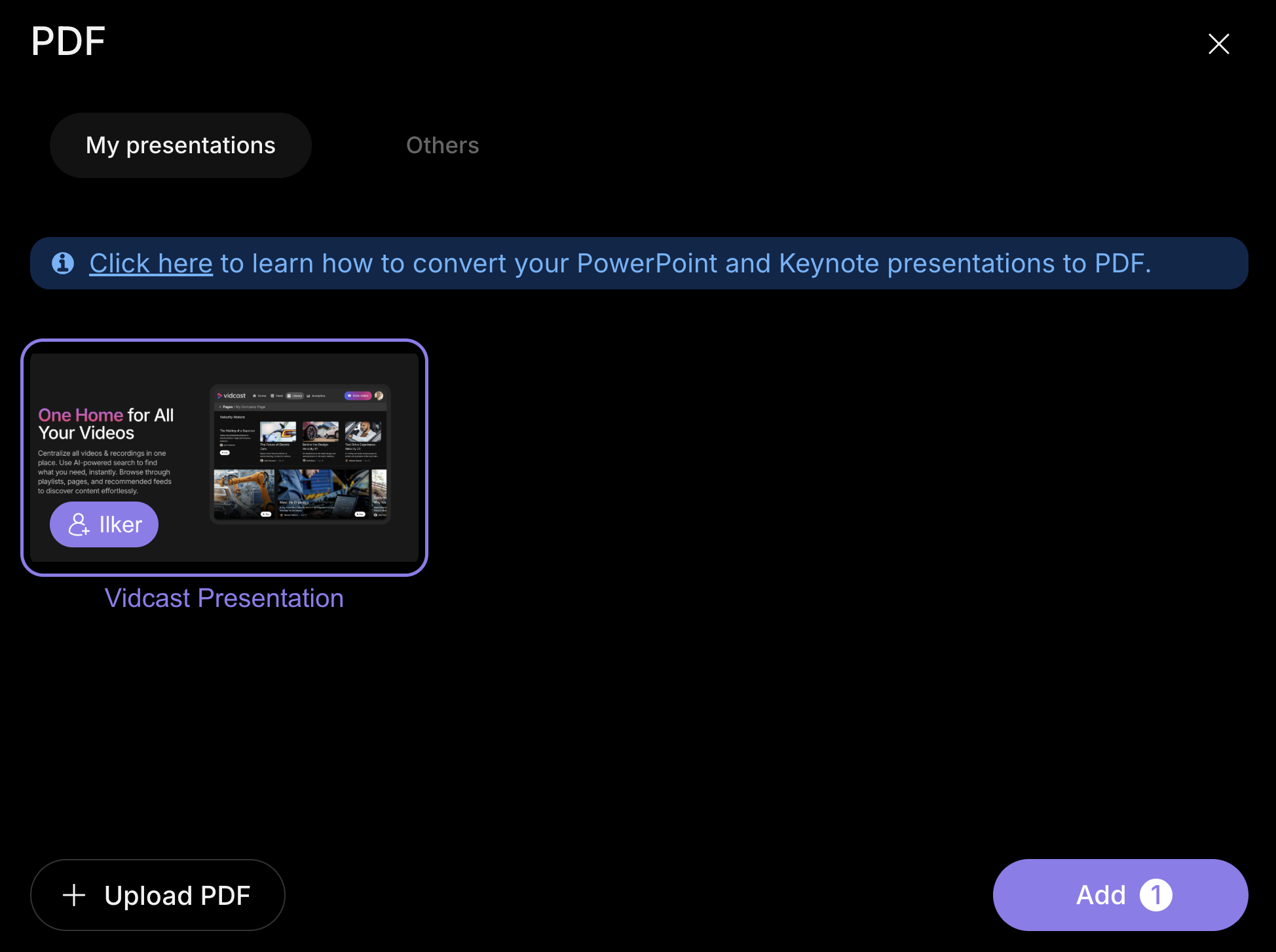 PDF Gallery where users can upload PDFs or access previously uploaded ones