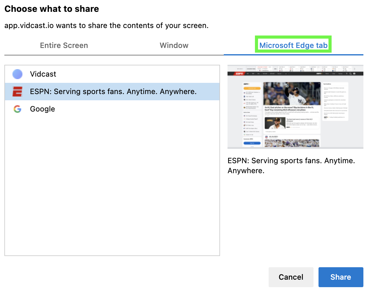 Edge or Chrome tab