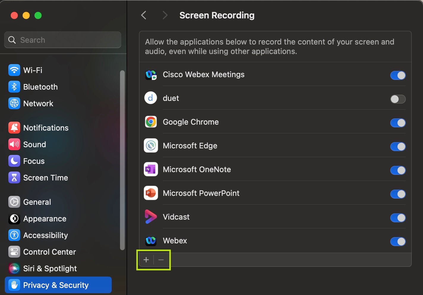 Screen recording on Mac