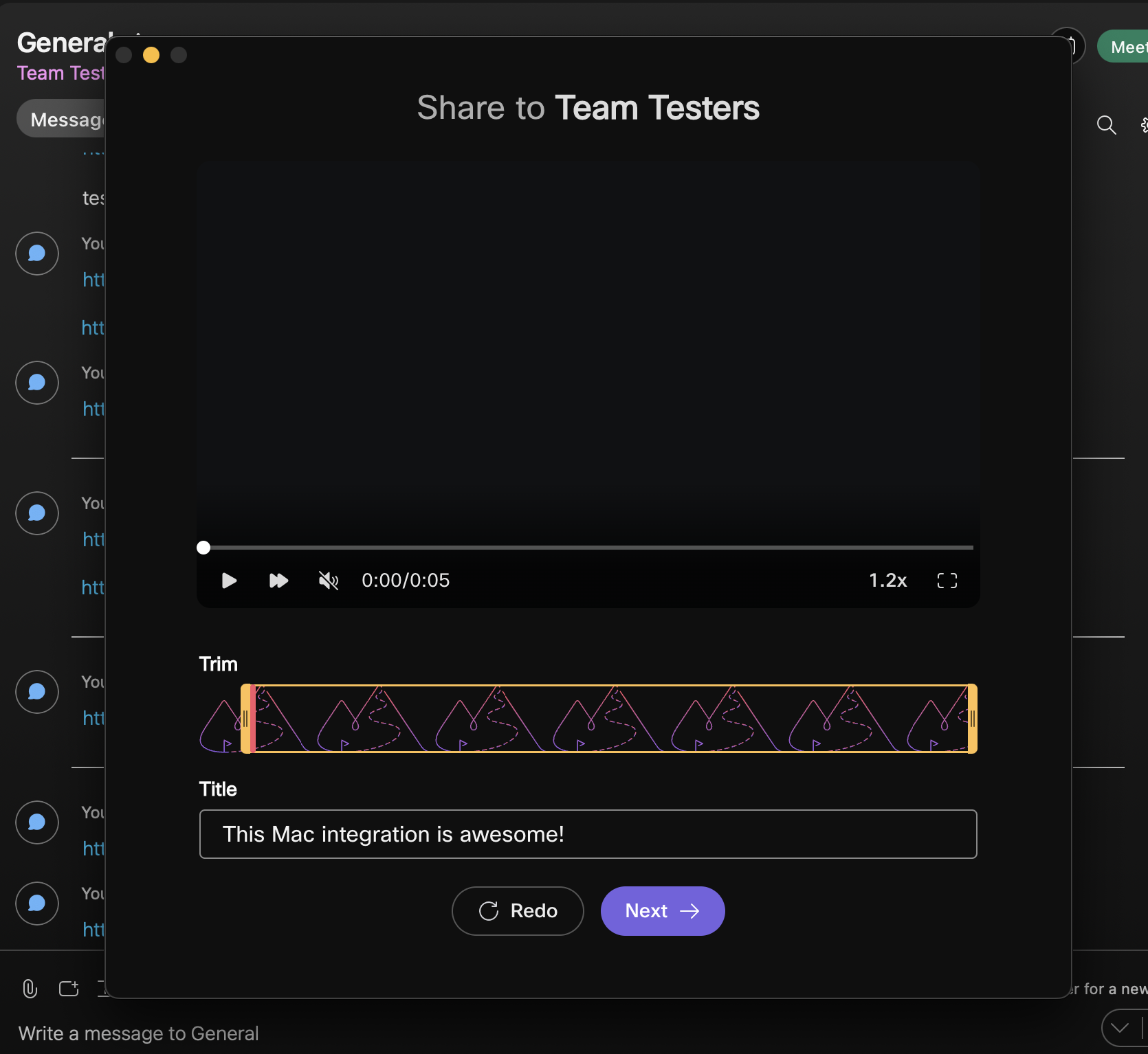 Record to space after recording dialog window screenshot