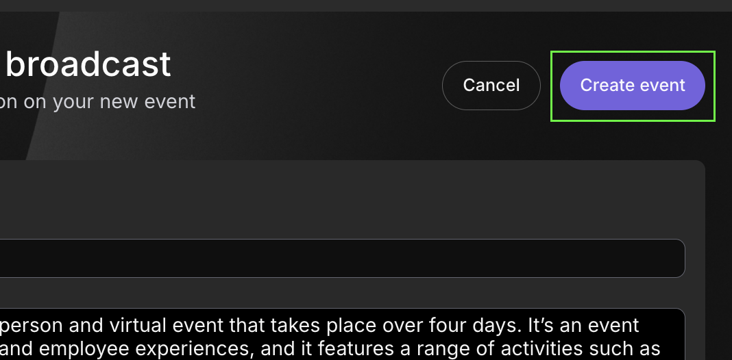create event button highlighted