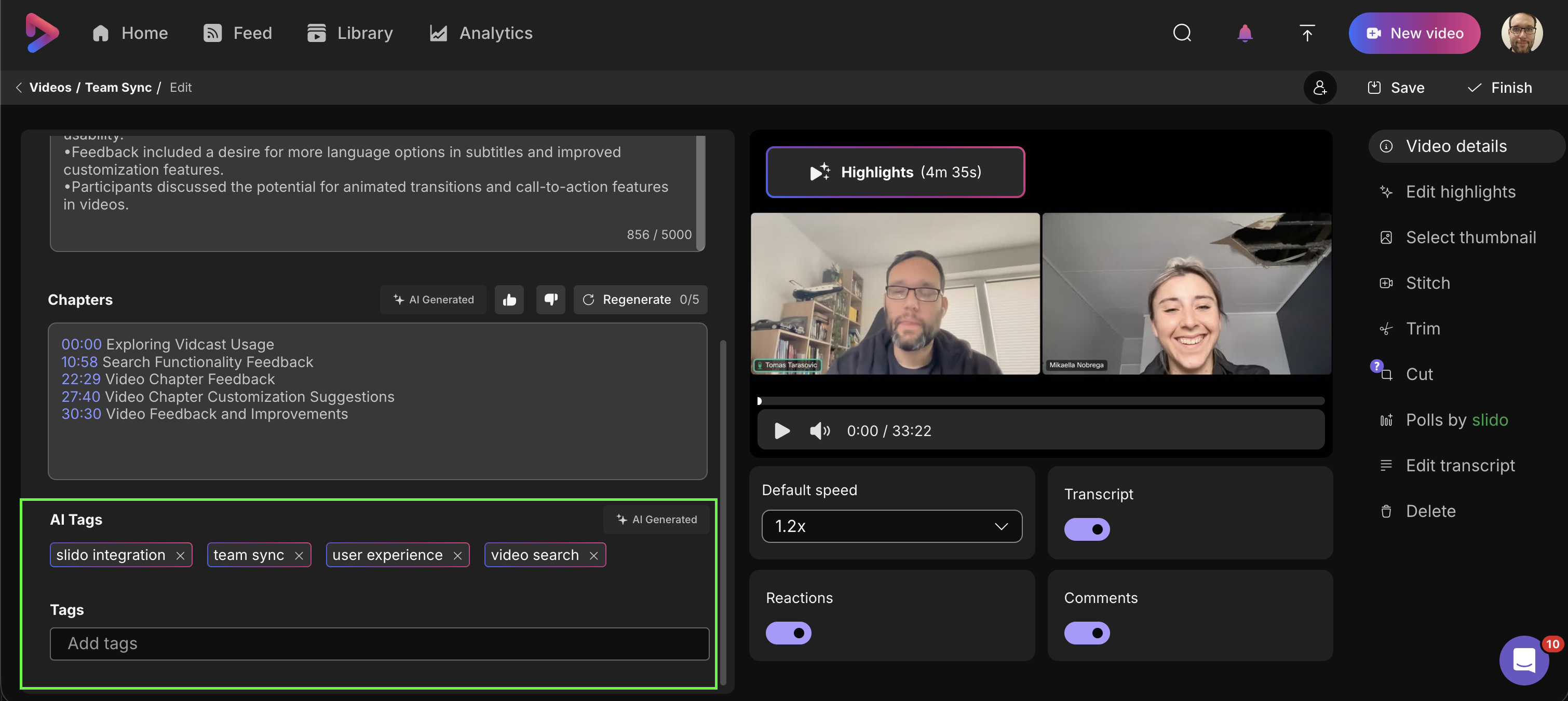 screenshot of the video details page with AI tags section highlighted