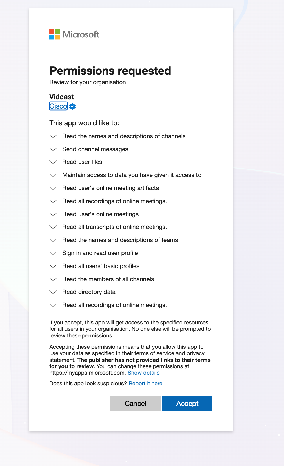 admin permissions requested screenshot