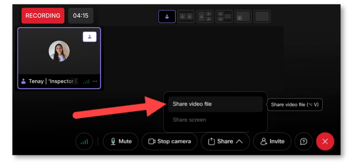 Click Share in the control bar, then Share video file.