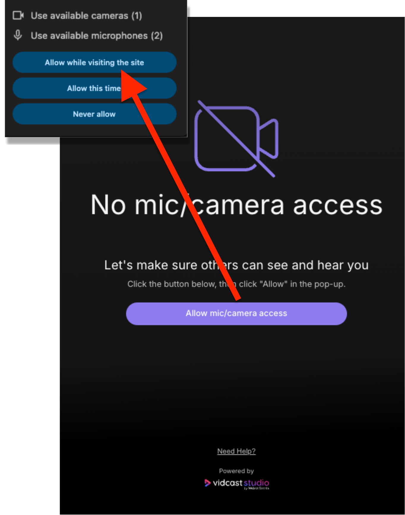 The 'Allow mic/camera access' button.