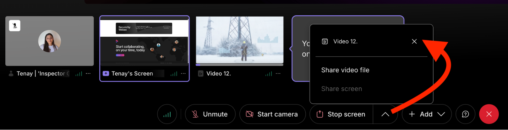 Click to the arrow next to Stop Screen bottom then X next to the video name.