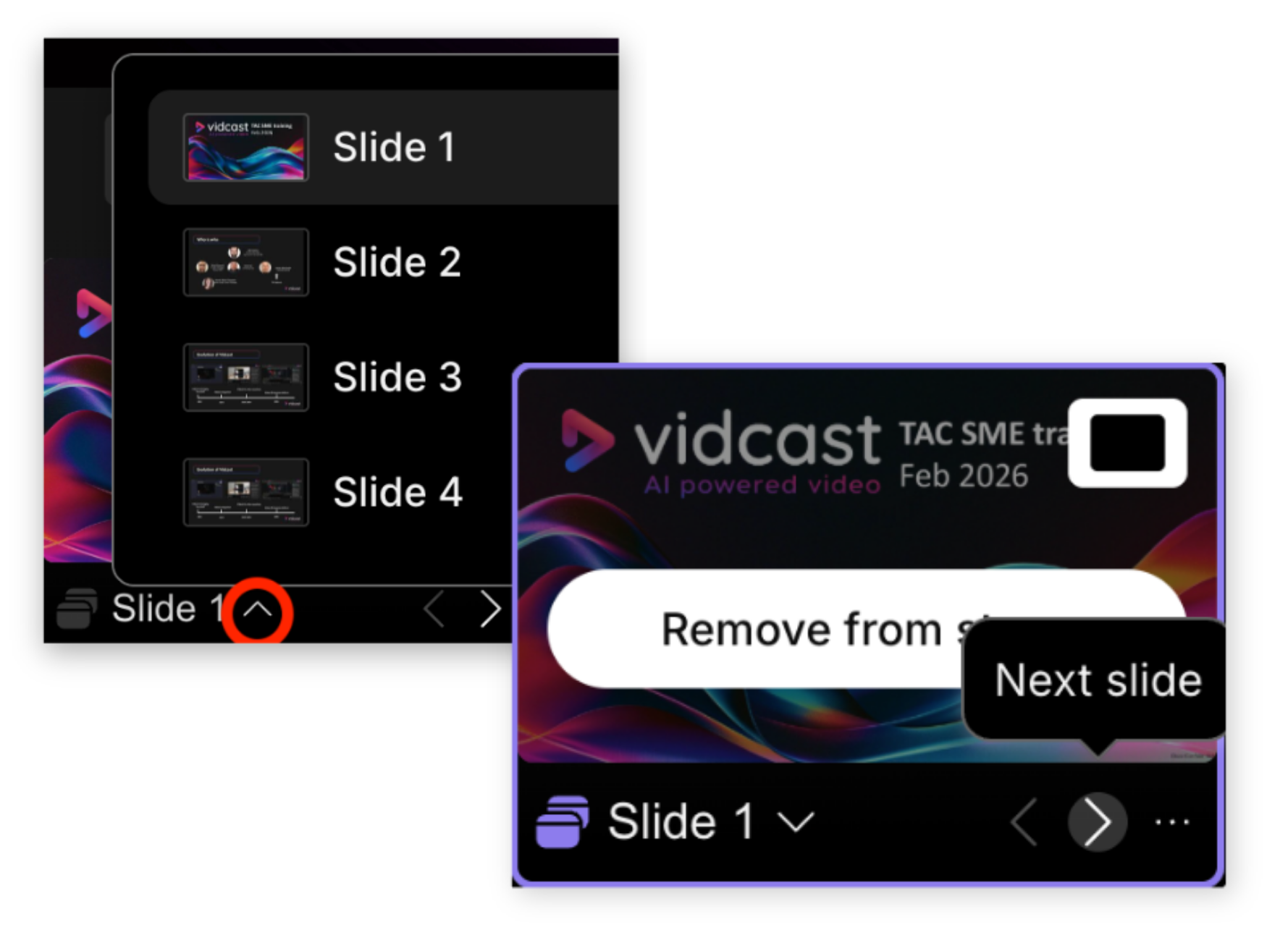 Presentation on stage, Slide navigation bar is highlighted