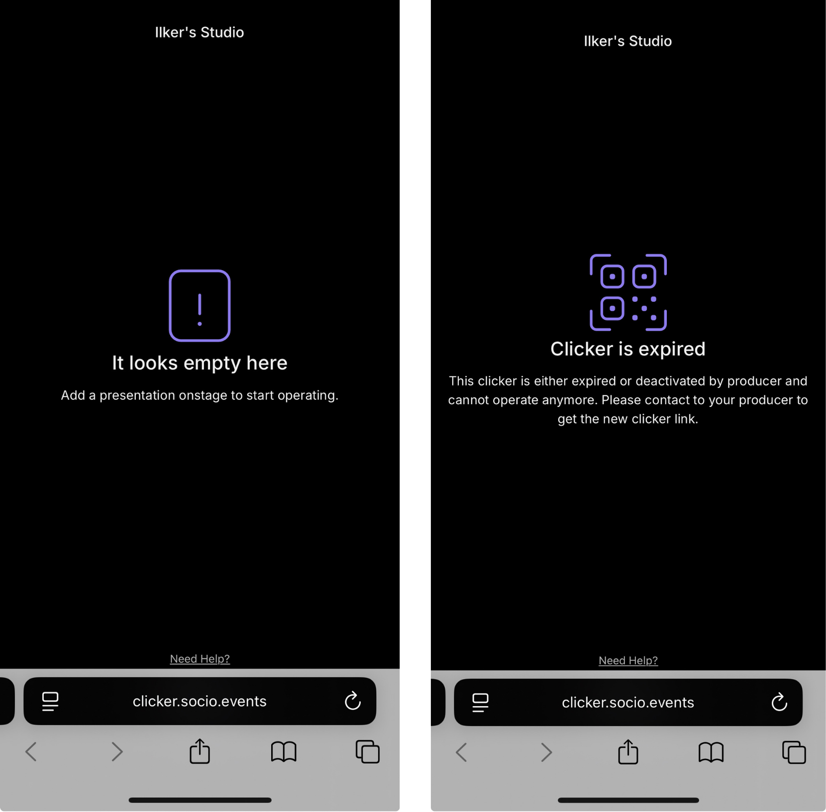 Clicker page when the Clicker is disabled or there is no presentation onstage